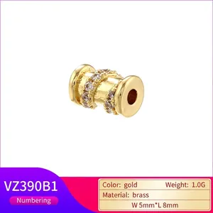 Gold plated brass wheel spacer bead with evil eye pattern and pave cubic zirconia