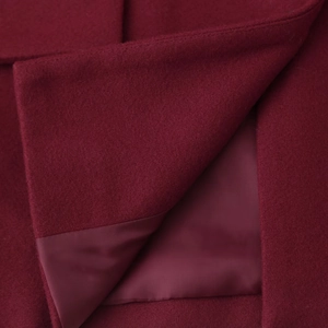 British style wine red wool coat with premium polyester lining and textured fabric detail