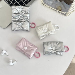 Quilted puffer style wireless headphone case for AirPods in metallic silver and white