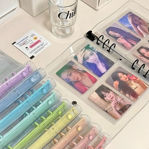 Colorful A5 A6 PVC binder covers with transparent 6-ring pockets for card storage