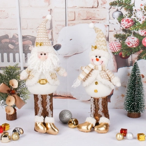 Poupée En Peluche Père Noël Bonhomme De Neige Or Blanc Tricoté Jambes Longues Figurine Assise Décoration Maison Festive