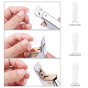U-shaped nail clipper showing concave, straight, and convex cutting styles for tips