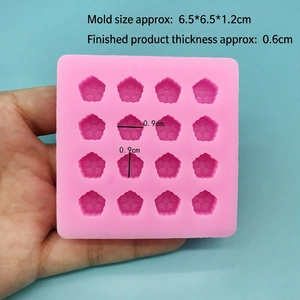 Pink silicone mold with 16 mini flower cavities and 6.5cm dimensions for DIY crafts