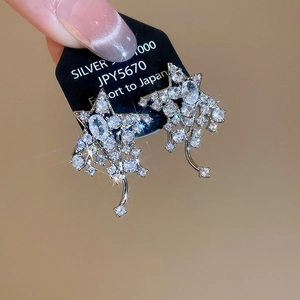Gros plan sur les boucles d'oreilles étoile en argent 925 serties de zircons brillants
