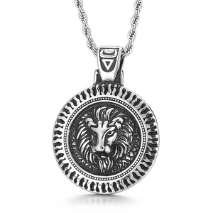 Pendentif tête de lion rétro en acier inoxydable avec chaîne torsadée pour hommes