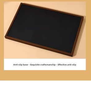 Detail of 10-slot walnut wood grain watch display tray with non-slip matte base insert