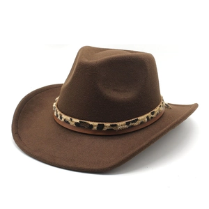 Western Cowboyhut Wollfilz Breiter Krempe Fedora Mit Leopardenmuster Band Outdoor Mode Für Damen Herren
