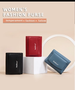 Dreifach gefaltete Kurzgeldbörsen für Damen in Schwarz, Rot und Blau mit Litschi-Textur
