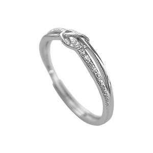Elegant silver knotted cross ring with pavé micro-inlaid zircon and adjustable band