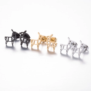 Minimalist stainless steel reindeer stud earrings in gold, silver, and black colors