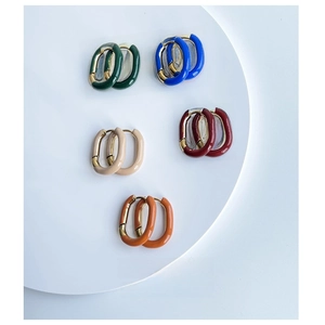 Retro U-Shaped Hoop Earrings Titanium Steel 18K Gold Plated Enamel Minimalist Geometric Jewelry For Women