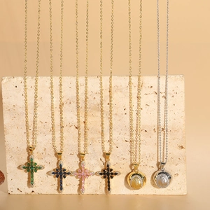 Vintage Copper Religious Cross Virgin Mary Pendant Necklace Colorful Zirconia Inlaid Gold Silver Plated Jewelry For Women