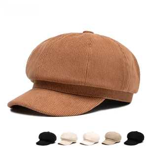 Retro corduroy octagonal newsboy hat for women in caramel color with multi-color options