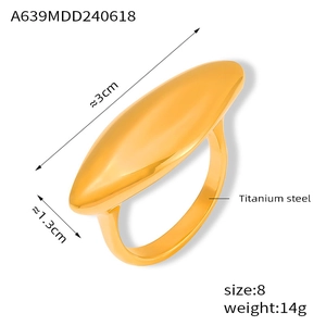 Macro detail of gold-plated titanium steel ring with 3cm oval top and dimensions