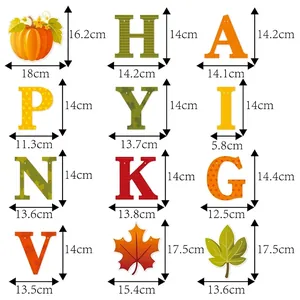Tableau des dimensions pour bannière Happy Thanksgiving avec motifs citrouille et érable