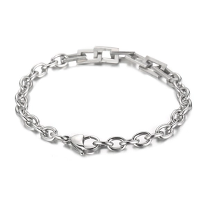 Polished stainless steel chain bracelet with interlocking square links for men and women