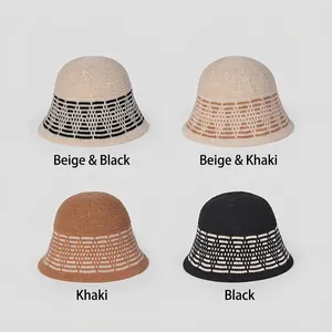 Autumn winter warm knitted bucket hats for women featuring stylish diamond jacquard patterns