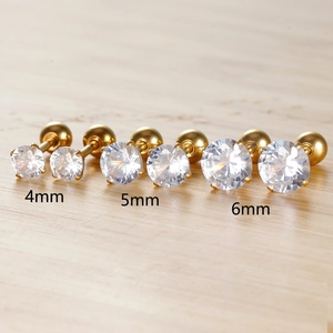 Zircon Stud Earrings Stainless Steel Four Prong Screw Ball Back Sleep Friendly Simple Minimalist Jewelry For Women