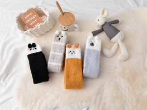 Cozy fuzzy coral fleece over-knee socks featuring cute 3D animal ear designs for winter