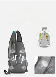 Detail view of breathable honeycomb mesh back panel and thickened strap on grey chest bag