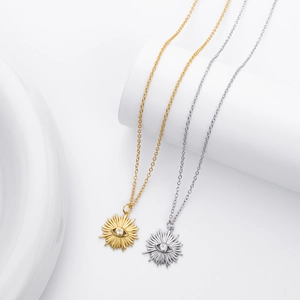 Minimalist S925 sterling silver evil eye sunburst necklace in gold and silver finish