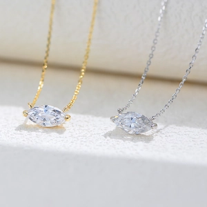 Elegant S925 sterling silver necklaces with marquise-cut zircon pendants in gold and silver