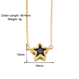 Detail showing 45+5cm gold chain with black enamel star pendant dimensions 13x18mm
