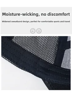 Detail view of the breathable mesh fabric and wide sweatband on this sport baseball cap