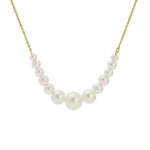 Elegant 18K gold plated necklace with graduated white pearls on a minimalist chain