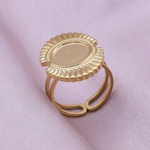 Detailed close-up of gold geometric sunflower ring with adjustable dual-band on silk
