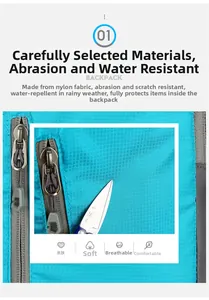 Close-up of blue water-resistant nylon fabric with ripstop texture and durable metal zipper