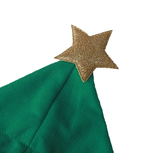 Close-up of green twill pet fabric featuring a glittery gold Christmas star decoration