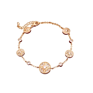 Minimalist 18K rose gold plated adjustable bracelet with zircon star circle charms