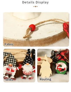 Detail display of wooden Christmas gnome ornament with hemp rope and red wood bead