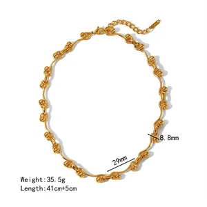 Polished gold stainless steel geometric chain necklace with bar and ball link design