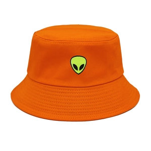 Bob en coton orange vif avec broderie extraterrestre pour hommes et femmes en plein air