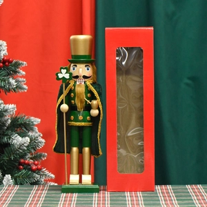 38cm Saint Patrick's Day nutcracker with green outfit, clover staff and red gift box