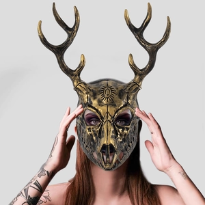 Gothic antler skull mask in antique bronze finish for Halloween cosplay costume