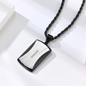 Men's fashion stainless steel pendant with black and silver finish and four small zircons