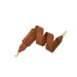 Brown cross-patterned wide shoulder strap with gold metal lobster clasps for bags