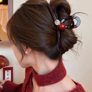 Pince À Cheveux En Acrylique Avec Künstliche Perle Rouge Et Strass Élégante Barrette Requin Pour Femmes Style Vintage
