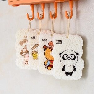 Compressed Wood Pulp Sponge Cartoon Animal Print Dishwashing Scouring Pad Kitchen Cleaning Tool Absorbent Oil Removal Scrubber