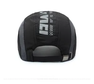 Detail view of quick-dry cap with grey breathable mesh and adjustable metal buckle