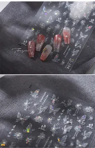 Macro detail of 3D butterfly nail stickers TL-194 with laser iridescent effect on nails