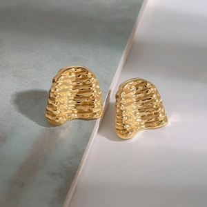 18K gold plated stainless steel earrings with textured hammered geometric water ripple