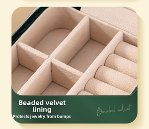Macro shot of soft beaded velvet lining and protective compartments in jewelry organizer
