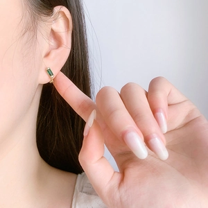 Minimalist S925 gold earrings for women featuring rectangular emerald green gemstones