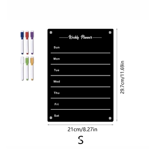 Black acrylic weekly planner 21x29.7cm with 6 colorful magnetic markers for fridge