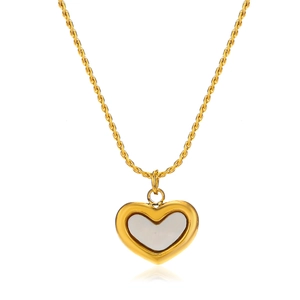 Elegant gold heart necklace with white shell inlay on a cable chain for women