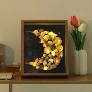 DIY Handmade Seashell Shadow Box Picture Frame Night Light Wood MDF Creative Art Desktop Home Decor Birthday Gift